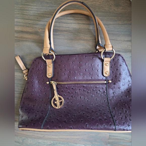 Elegant Giani Bernini Purple Ostrich-Embossed Handbag - Picture 1 of 5